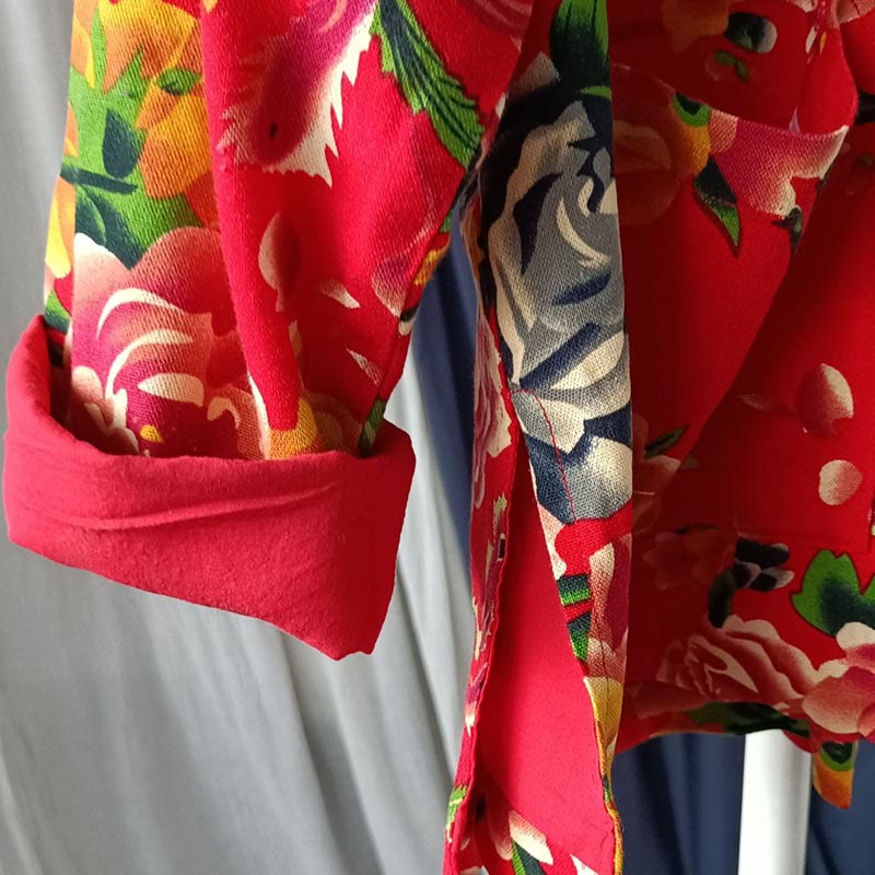 Buddha Stones Camisa de lino y algodón de manga larga con botones de rana y flores rojas de peonía étnicas y bolsillos - image 12