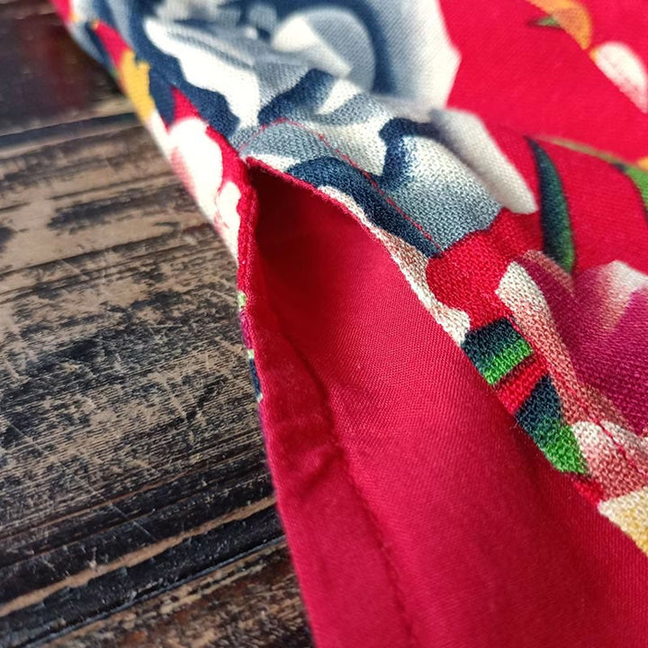 Buddha Stones Camisa de lino y algodón de manga larga con botones de rana y flores rojas de peonía étnicas y bolsillos - image 13