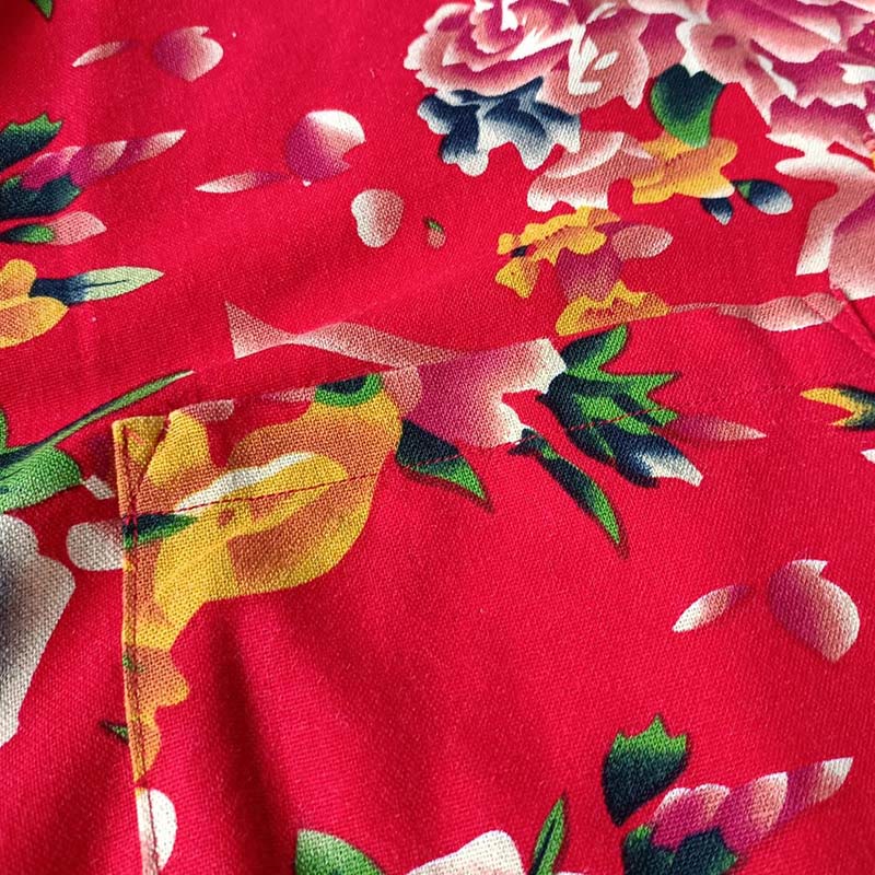 Buddha Stones Camisa de lino y algodón de manga larga con botones de rana y flores rojas de peonía étnicas y bolsillos - image 11
