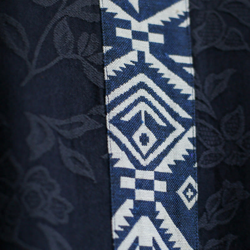 Buddha Stones Vestido midi de algodón con mangas tres cuartos y bolsillos, bordado de flores azules en jacquard. - image 11