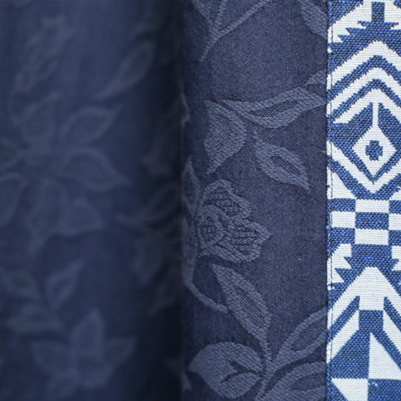 Buddha Stones Vestido midi de algodón con mangas tres cuartos y bolsillos, bordado de flores azules en jacquard. - image 10