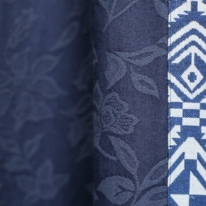 Buddha Stones Vestido midi de algodón con mangas tres cuartos y bolsillos, bordado de flores azules en jacquard. - image 10