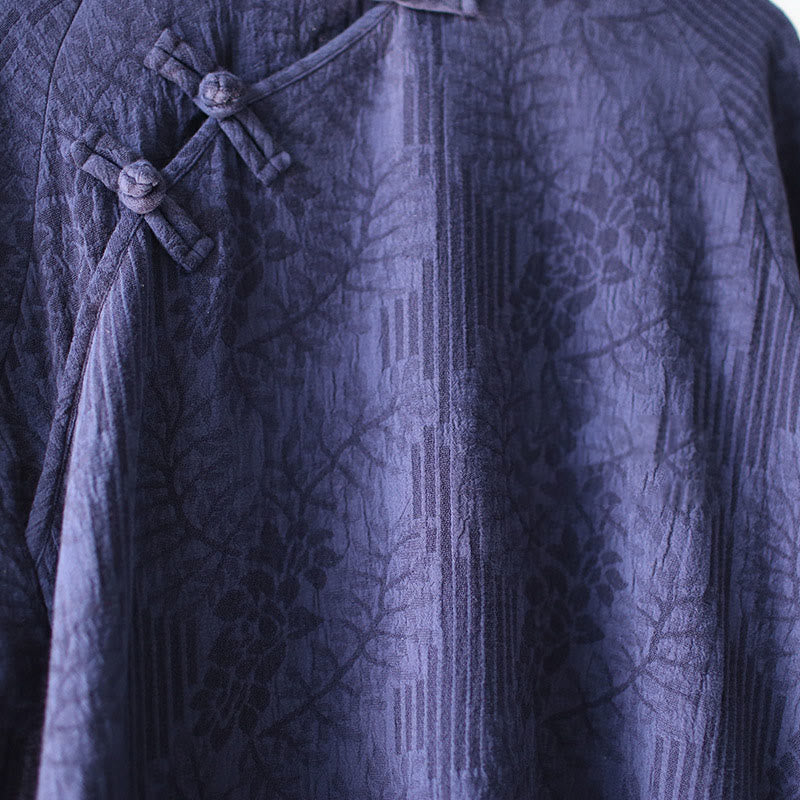 Vestido midi de lino y algodón de manga larga con estampado de flores y Buddha Stones, pantalones anchos y bolsillos