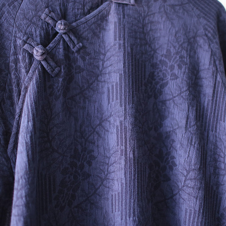 Vestido midi de lino y algodón de manga larga con estampado de flores y Buddha Stones, pantalones anchos y bolsillos