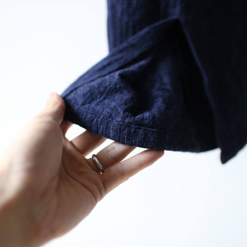 Vestido midi de lino y algodón de manga larga con estampado de flores y Buddha Stones, pantalones anchos y bolsillos