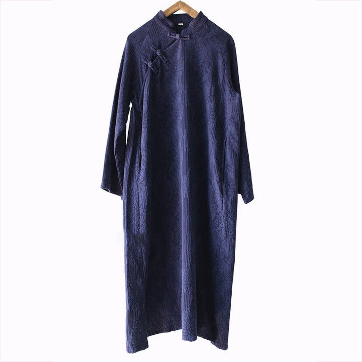 Vestido midi de lino y algodón de manga larga con estampado de flores y Buddha Stones, pantalones anchos y bolsillos