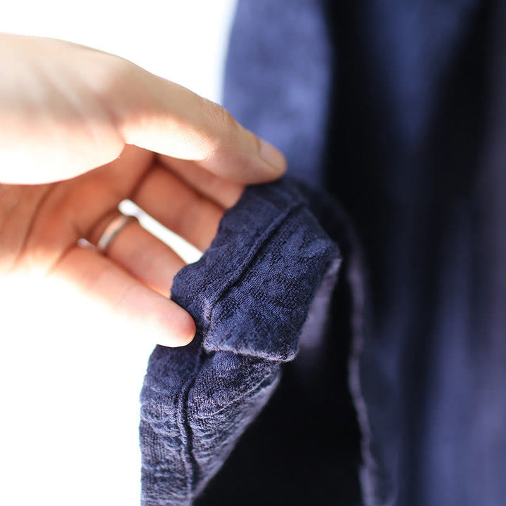 Vestido midi de lino y algodón de manga larga con estampado de flores y Buddha Stones, pantalones anchos y bolsillos