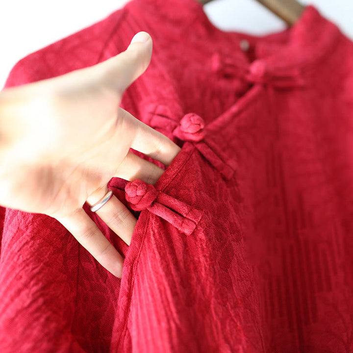 Vestido midi de lino y algodón de manga larga con estampado de flores y Buddha Stones, pantalones anchos y bolsillos