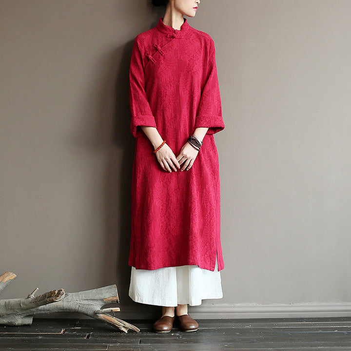 Vestido midi jacquard de jacquard con estampado de flores y Buddha Stones, manga larga, algodón y lino, pantalón de pierna ancha con bolsillos. - image 19