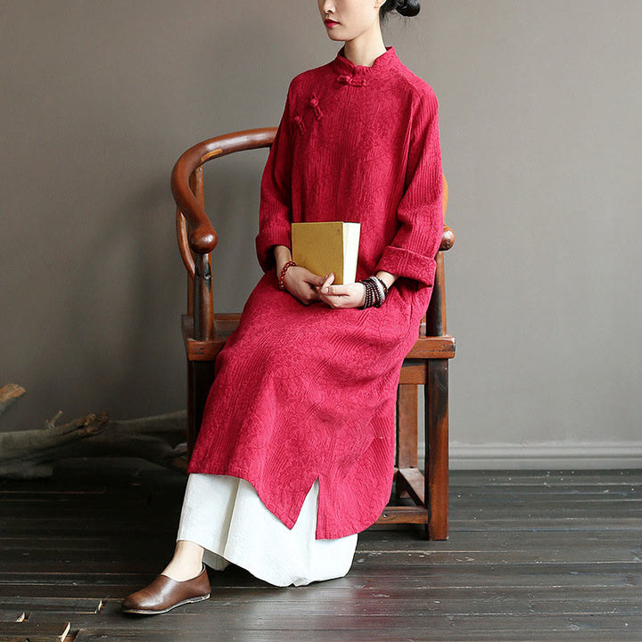 Vestido midi jacquard de jacquard con estampado de flores y Buddha Stones, manga larga, algodón y lino, pantalón de pierna ancha con bolsillos. - image 31