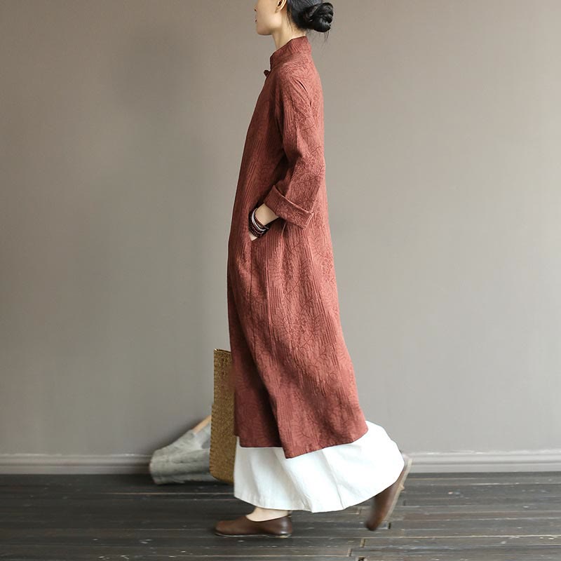 Vestido midi jacquard de jacquard con estampado de flores y Buddha Stones, manga larga, algodón y lino, pantalón de pierna ancha con bolsillos. - image 35