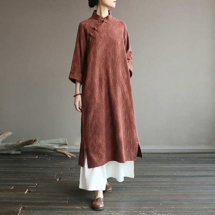 Vestido midi jacquard de jacquard con estampado de flores y Buddha Stones, manga larga, algodón y lino, pantalón de pierna ancha con bolsillos. - image 39