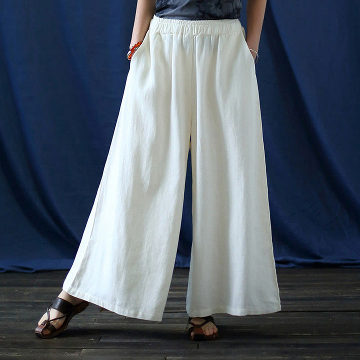 Vestido midi de lino y algodón de manga larga con estampado de flores y Buddha Stones, pantalones anchos y bolsillos