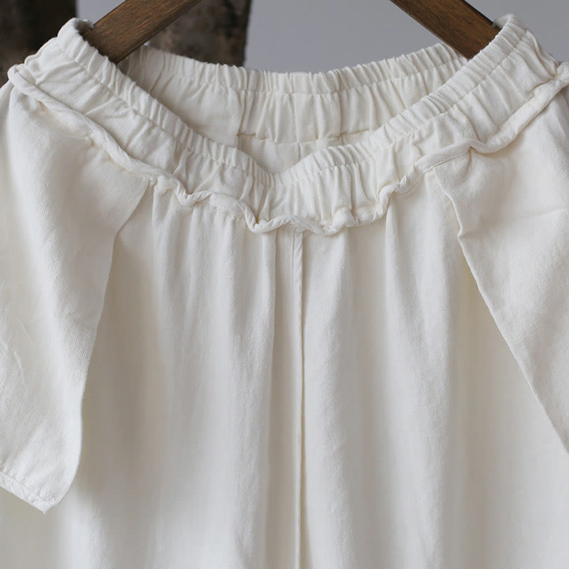 Vestido midi de lino y algodón de manga larga con estampado de flores y Buddha Stones, pantalones anchos y bolsillos