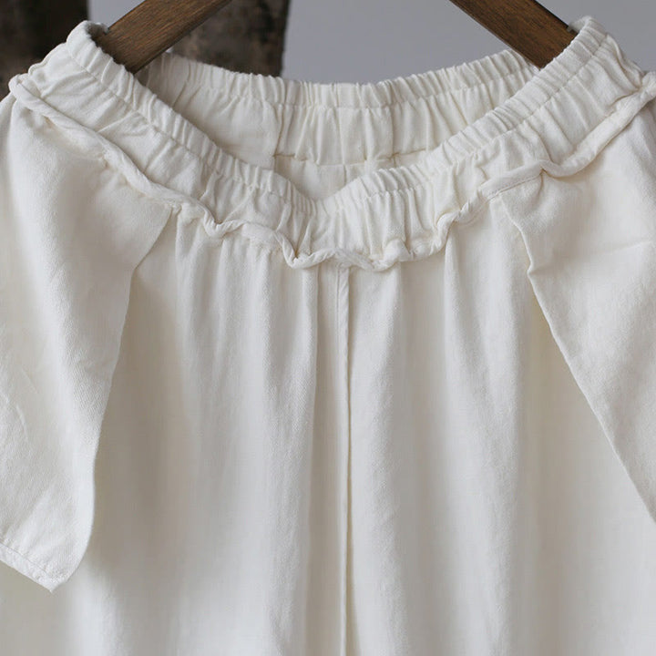 Vestido midi de lino y algodón de manga larga con estampado de flores y Buddha Stones, pantalones anchos y bolsillos