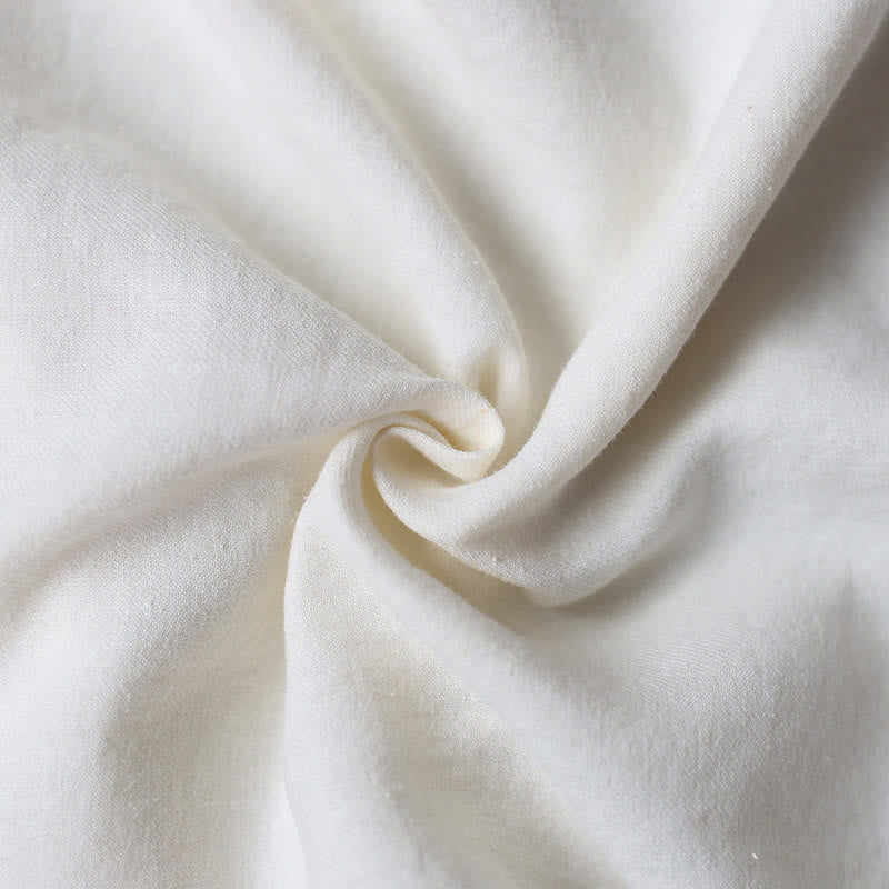 Vestido midi de lino y algodón de manga larga con estampado de flores y Buddha Stones, pantalones anchos y bolsillos