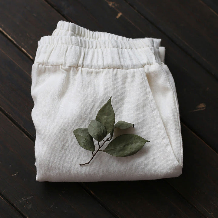 Vestido midi de lino y algodón de manga larga con estampado de flores y Buddha Stones, pantalones anchos y bolsillos