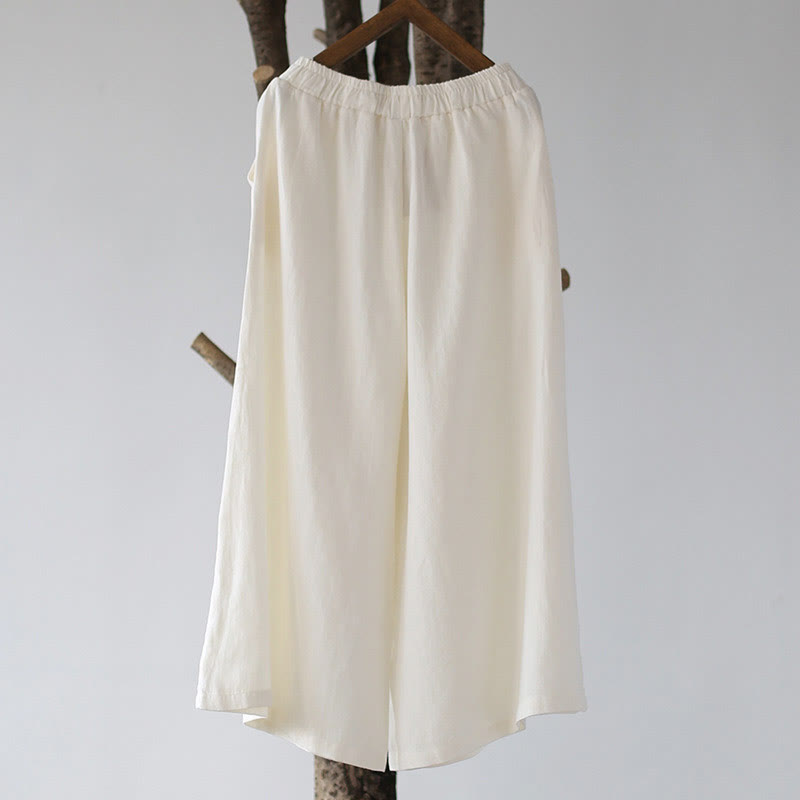 Vestido midi de lino y algodón de manga larga con estampado de flores y Buddha Stones, pantalones anchos y bolsillos