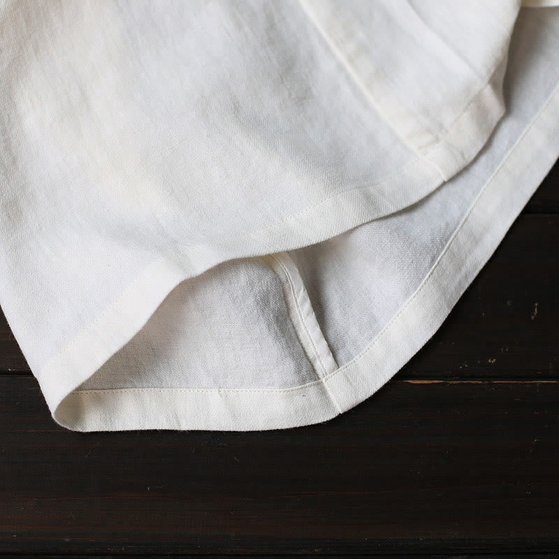 Vestido midi de lino y algodón de manga larga con estampado de flores y Buddha Stones, pantalones anchos y bolsillos