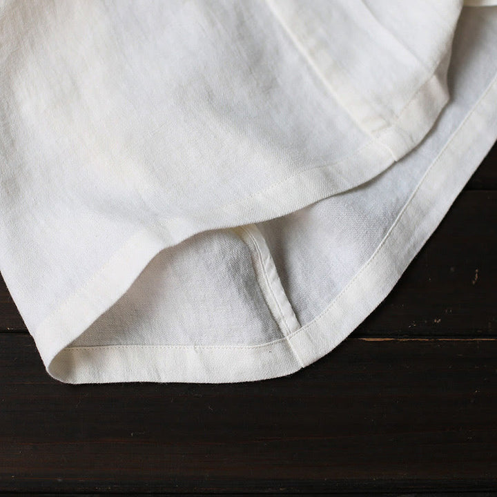 Vestido midi de lino y algodón de manga larga con estampado de flores y Buddha Stones, pantalones anchos y bolsillos