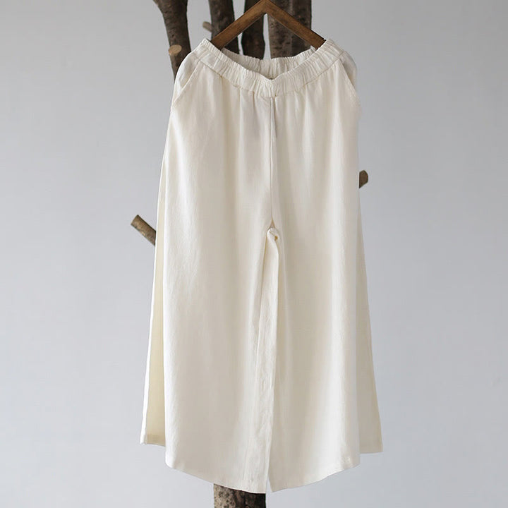 Vestido midi de lino y algodón de manga larga con estampado de flores y Buddha Stones, pantalones anchos y bolsillos