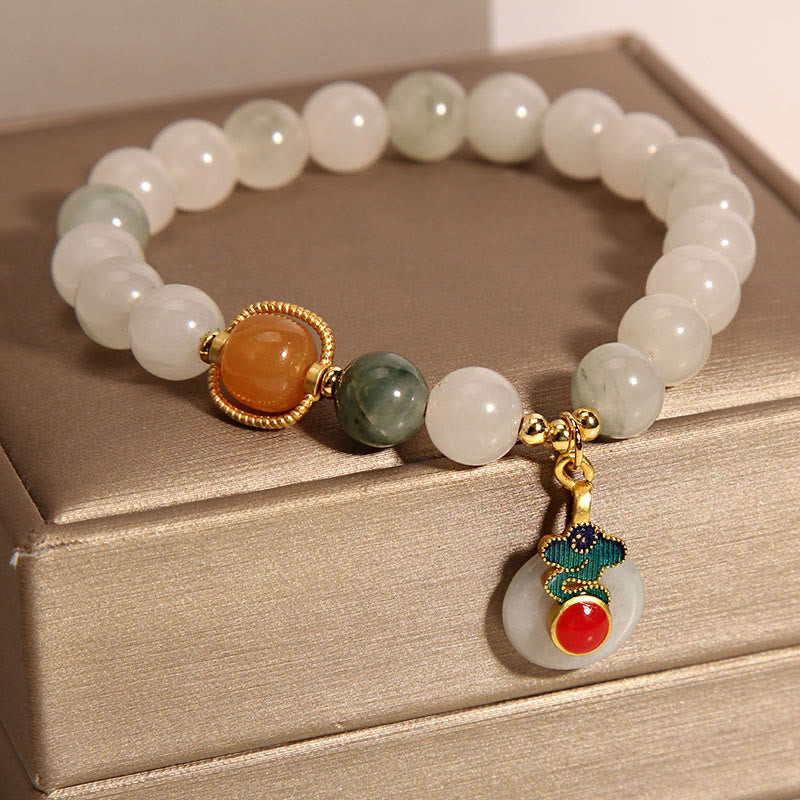 Buddha Stones Pulsera de Jade Nubes Auspiciosas, Ágata Roja y Citrino para la Prosperidad - image 1