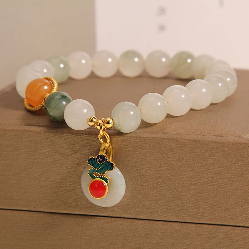 Buddha Stones Pulsera de Jade Nubes Auspiciosas, Ágata Roja y Citrino para la Prosperidad - image 2