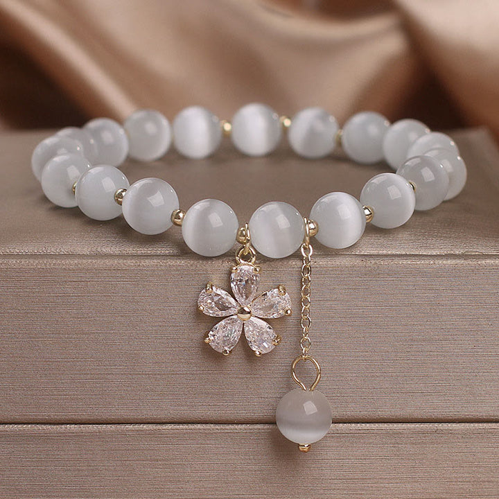 Buddha Stones Pulsera de apoyo a la paz con dije de flor de ojo de gato - Ojo de gato (circunferencia de la muñeca 14-16 cm) - image 0