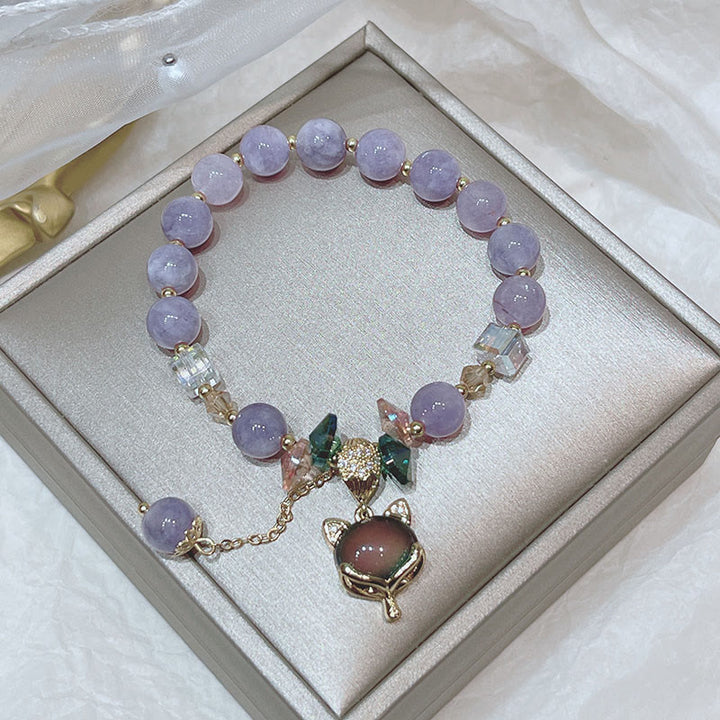 Buddha Stones Pulsera de la felicidad con dije de zorro de jade morado natural - image 3