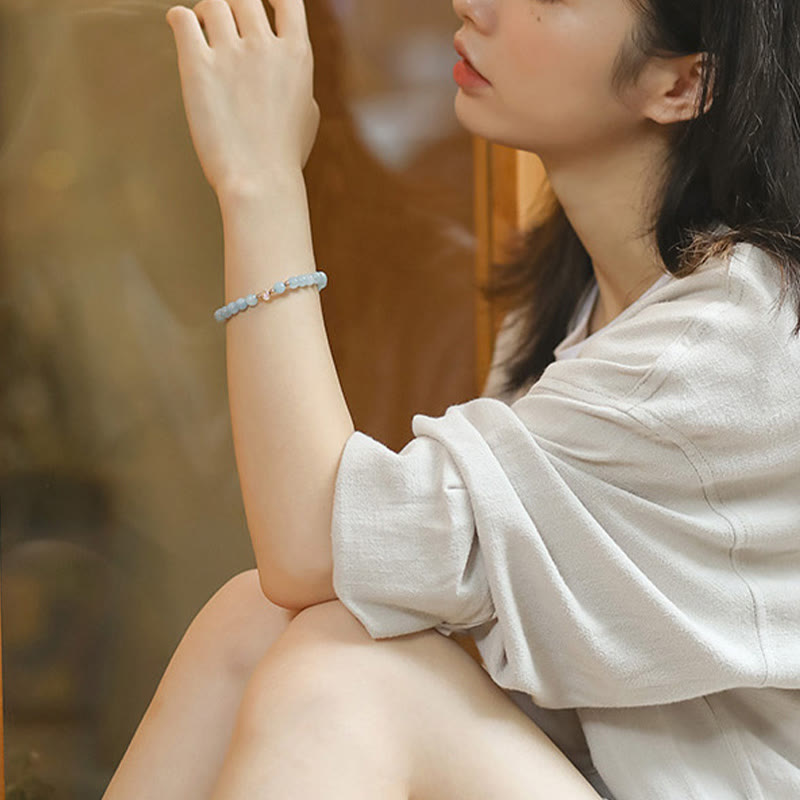 Buddha Stones Pulsera curativa de cobre, aguamarina, cristal blanco, ágata blanca y cristal azul bañada en oro de 14 quilates. - image 5