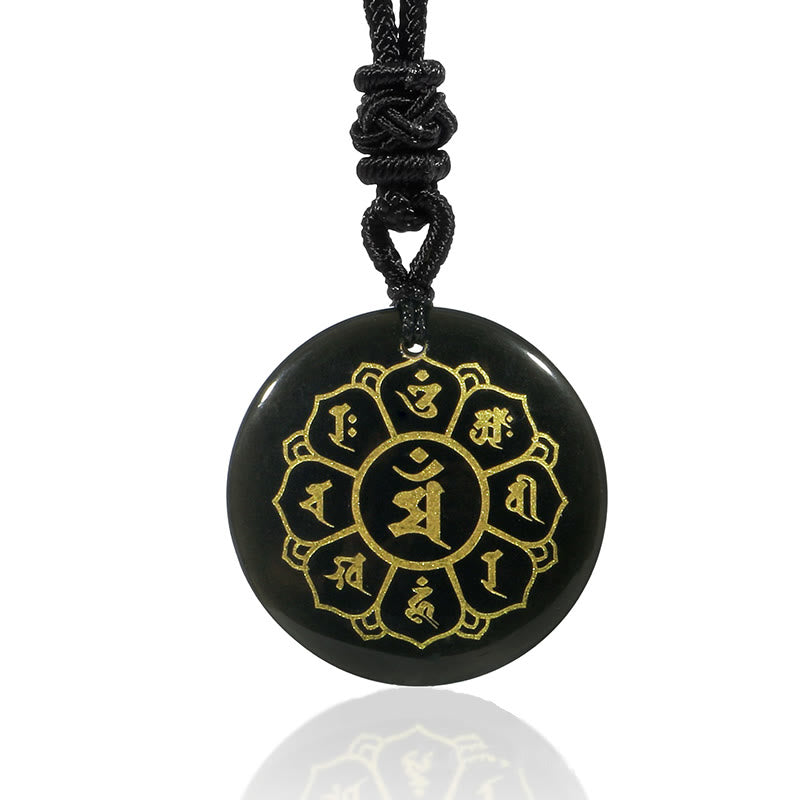 Buddha Stones Collar con colgante de obsidiana negra con cristales naturales de Om Mani Padme Hum - image 3
