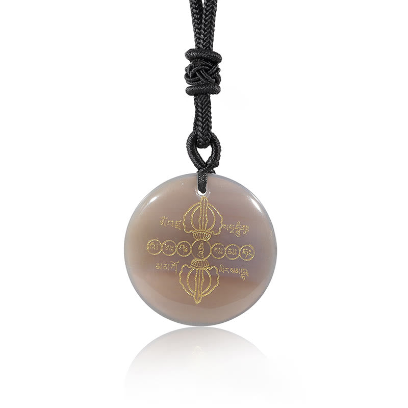 Buddha Stones Colgante de collar con obsidiana negra de cristal natural con patrón sánscrito Vajra Dorje - image 32
