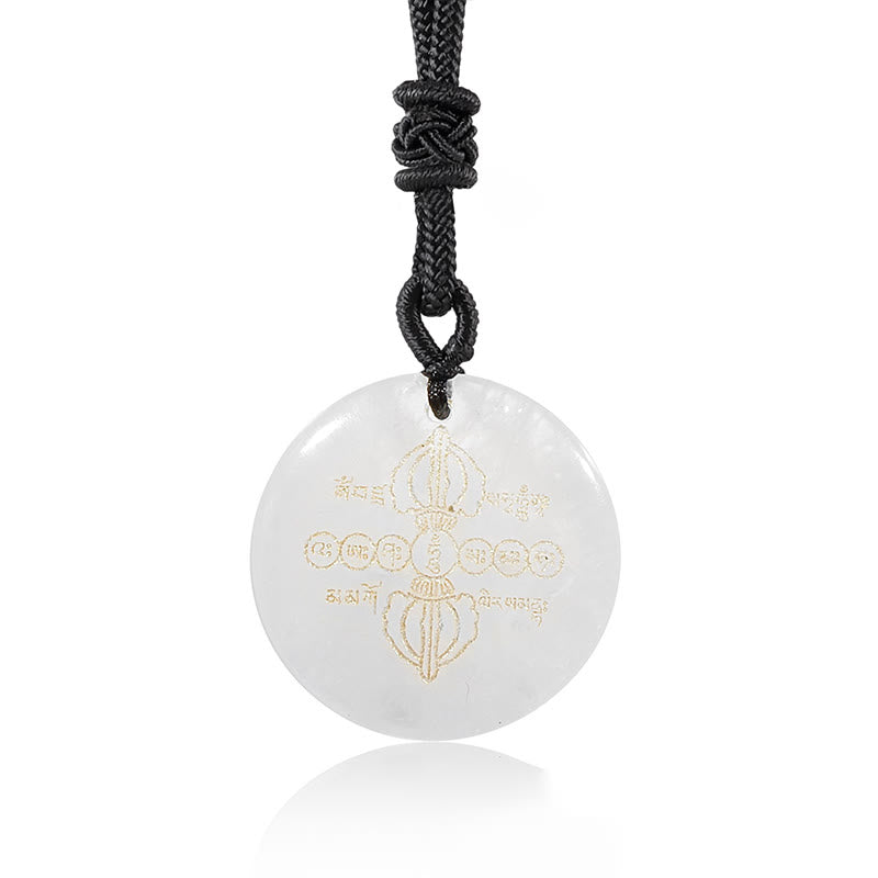 Buddha Stones Colgante de collar con obsidiana negra de cristal natural con patrón sánscrito Vajra Dorje - image 10
