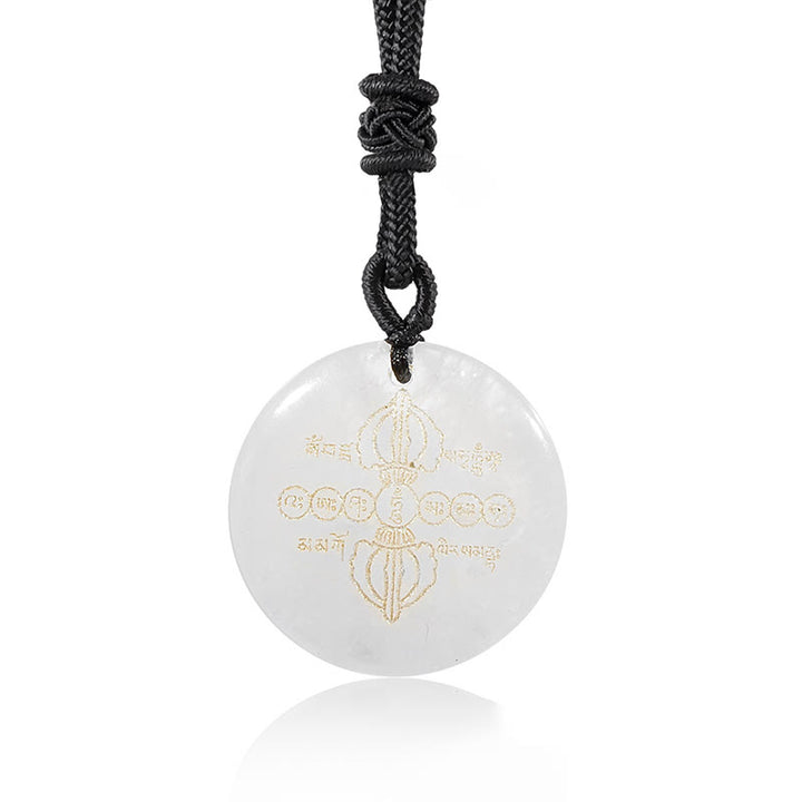 Buddha Stones Colgante de collar con obsidiana negra de cristal natural con patrón sánscrito Vajra Dorje - image 10