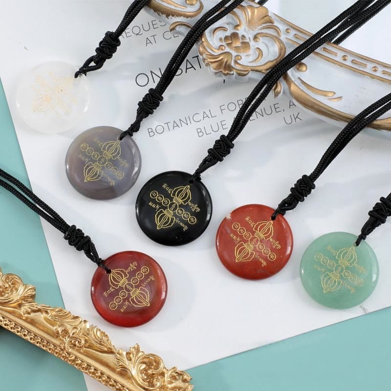 Buddha Stones Colgante de collar con obsidiana negra de cristal natural con patrón sánscrito Vajra Dorje - image 33