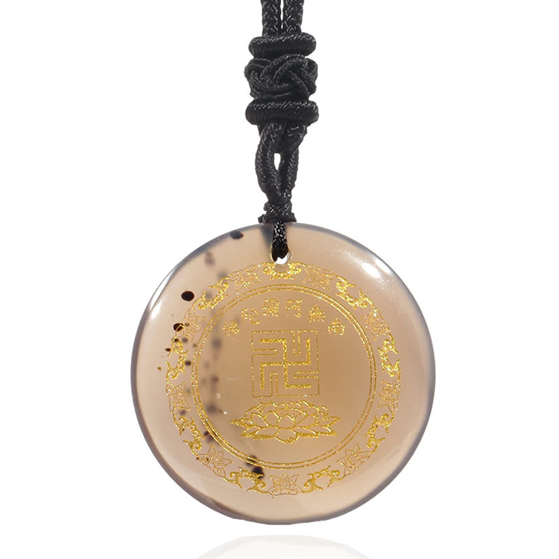 Buddha Stones Colgante de obsidiana negra con diseño de loto y esvástica natural de varios cristales - image 36