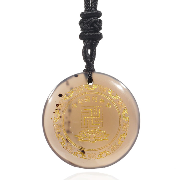 Buddha Stones Colgante de obsidiana negra con diseño de loto y esvástica natural de varios cristales - image 36