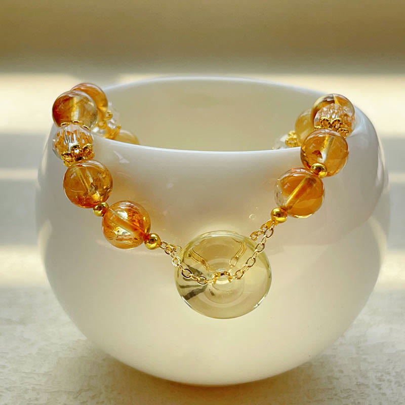 Buddha Stones Pulsera de prosperidad con cristal de citrino y hebilla de paz - image 2