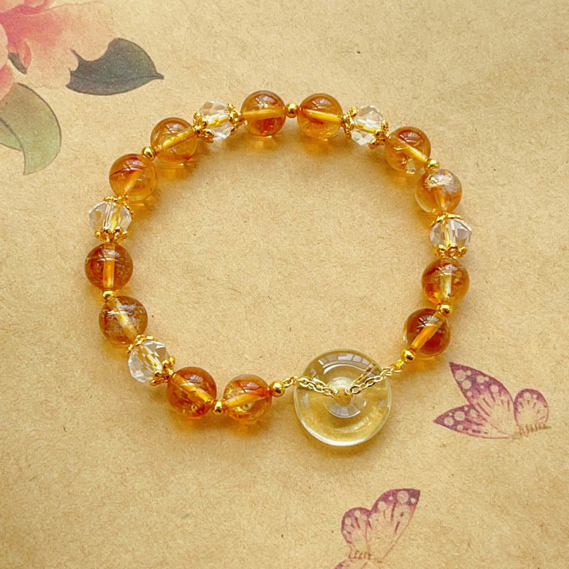 Buddha Stones Pulsera de prosperidad con cristal de citrino y hebilla de paz - Citrino (circunferencia de la muñeca 14-16 cm) - image 0