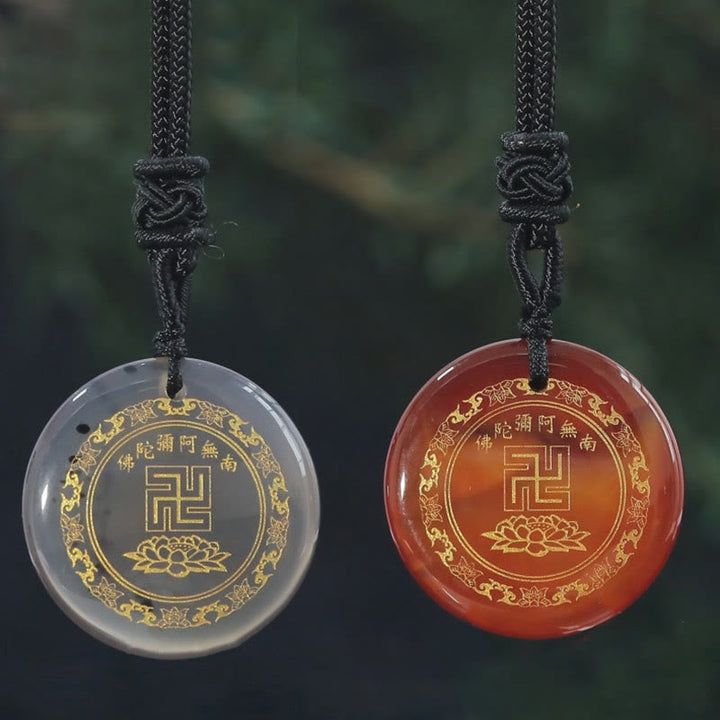 Buddha Stones Colgante de obsidiana negra con diseño de loto y esvástica natural de varios cristales - image 10