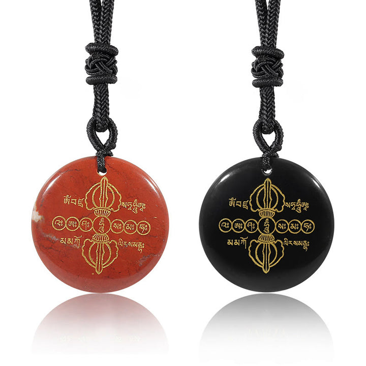 Buddha Stones Colgante de collar con obsidiana negra de cristal natural con patrón sánscrito Vajra Dorje - image 5