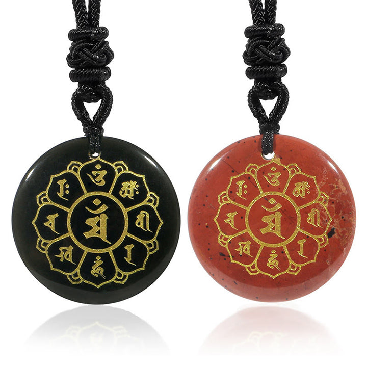Buddha Stones Collar con colgante de obsidiana negra con cristales naturales de Om Mani Padme Hum - image 4