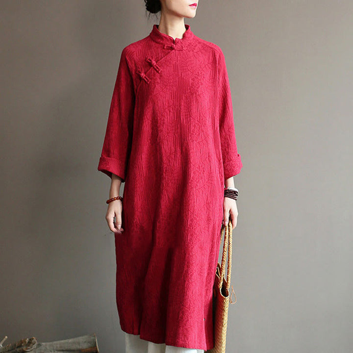 Vestido midi jacquard de jacquard con estampado de flores y Buddha Stones, manga larga, algodón y lino, pantalón de pierna ancha con bolsillos. - Vestido rojo (solo vestido) - US4-8/10, UK/AU8-12/14, EU36-40/42 (F) - image 43