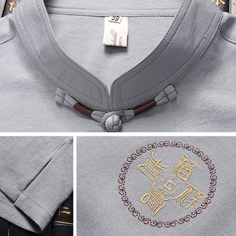 Buddha Stones Traje Tang con personaje Fu, uniforme tradicional Hanfu, camiseta de manga corta, pantalones, conjunto para hombre - image 8