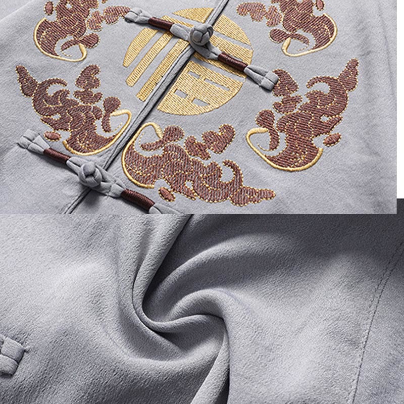 Buddha Stones Traje Tang con personaje Fu, uniforme tradicional Hanfu, camiseta de manga corta, pantalones, conjunto para hombre - image 10