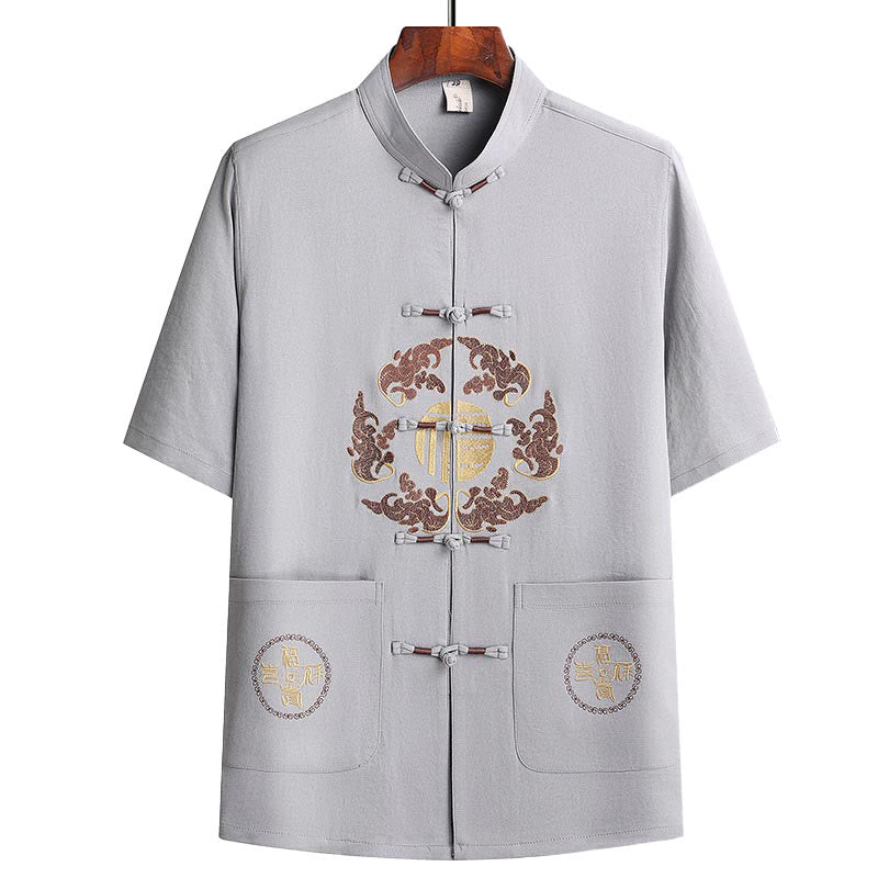 Buddha Stones Traje Tang con personaje Fu, uniforme tradicional Hanfu, camiseta de manga corta, pantalones, conjunto para hombre - image 6