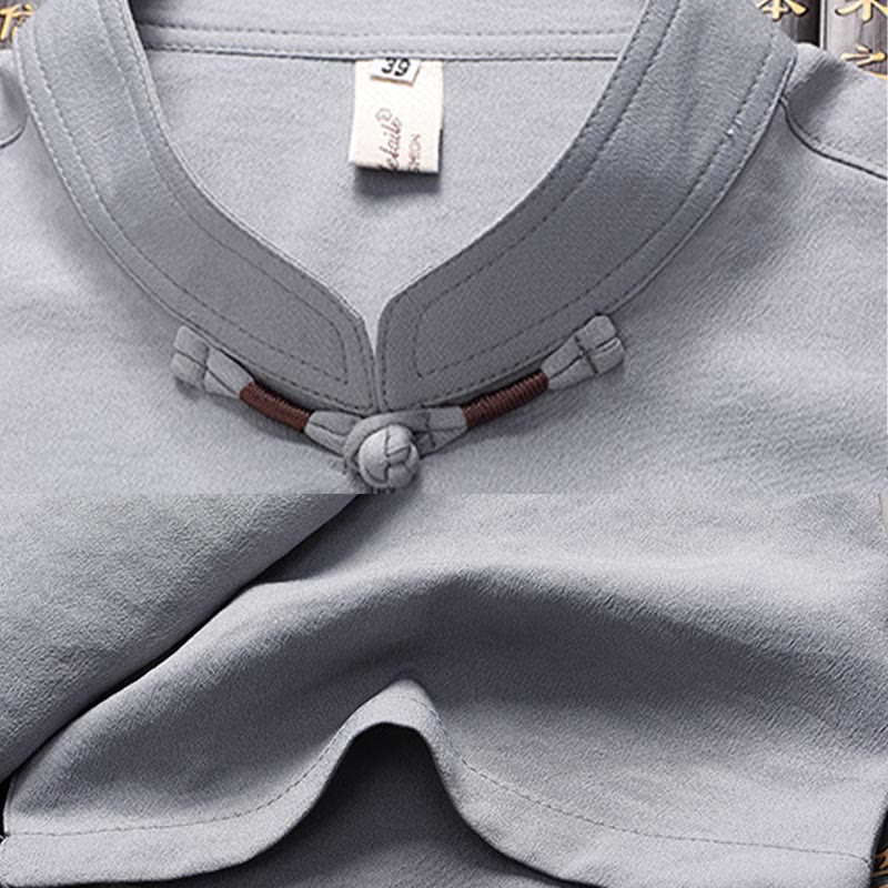 Buddha Stones Traje Tang con personaje Fu, uniforme tradicional Hanfu, camiseta de manga corta, pantalones, conjunto para hombre - image 11