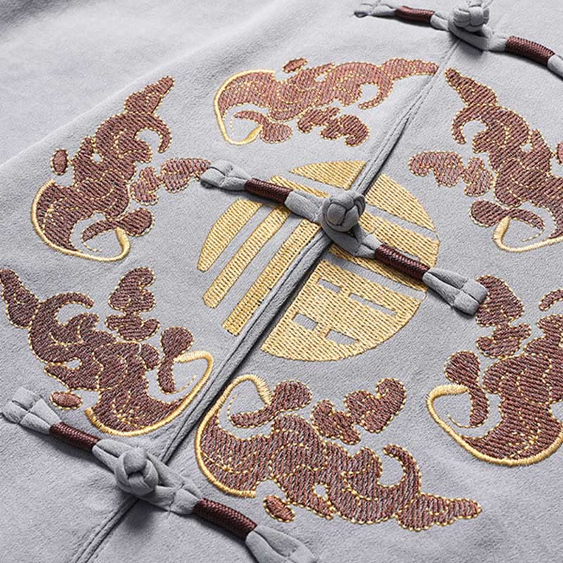 Buddha Stones Traje Tang con personaje Fu, uniforme tradicional Hanfu, camiseta de manga corta, pantalones, conjunto para hombre - image 9