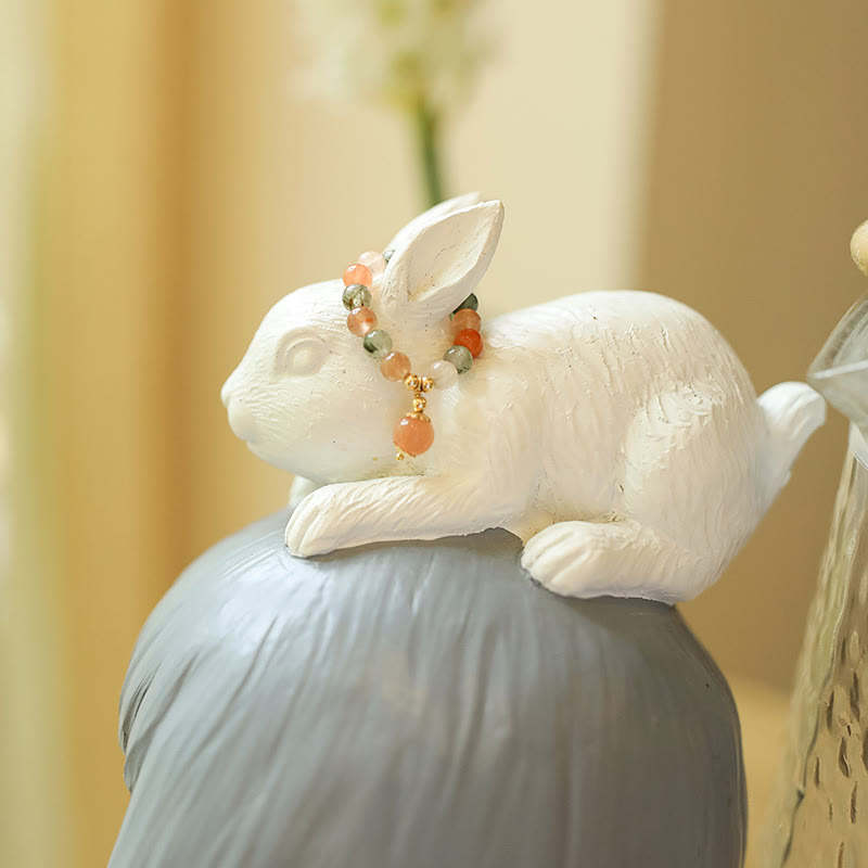 Buddha Stones Anillo de cobre bañado en oro de 14 k con cristales Fu Lu Shou y piedra lunar melocotón. - Anillo Fu Lu Shou de piedra lunar melocotón (cuerda elástica) - image 7