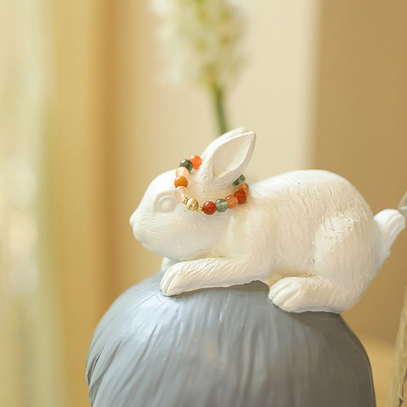 Buddha Stones Anillo de cobre bañado en oro de 14 k con cristales Fu Lu Shou y piedra lunar melocotón. - image 4